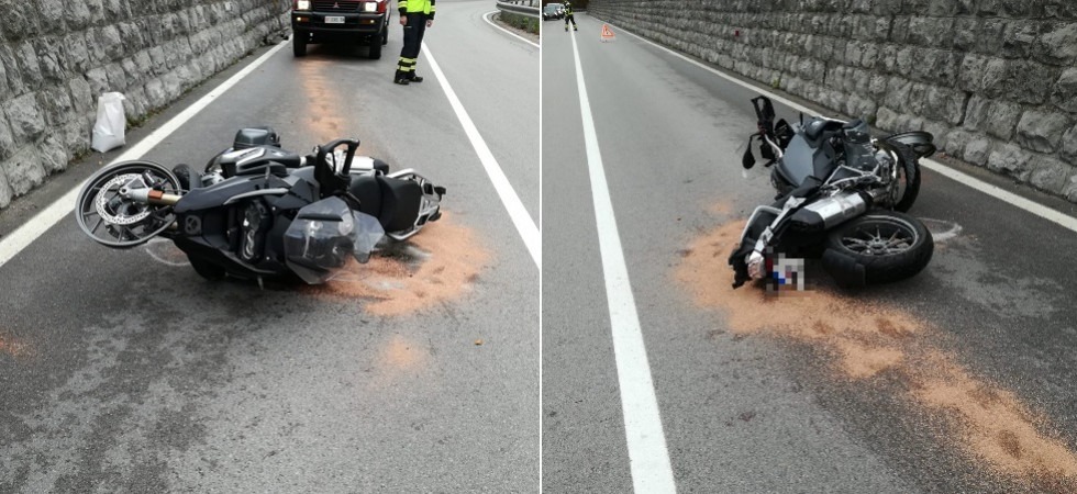 Perde il controllo della moto e va a sbattere contro un muretto: trasportato in codice rosso al pronto soccorso